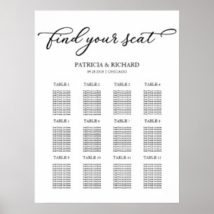 Affiche Plan de table de mariage 12 tables Chic Script