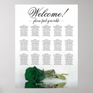 Affiche Plan de table de mariage 15 tables Rose vert émera