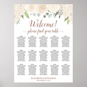 Affiche Plan de table de mariage 15 tables Roses Blush pêc