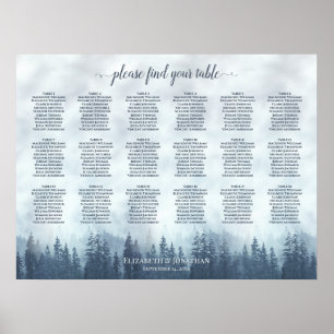 Affiche Plan de table de mariage 18 tables bleu brumeux Pi