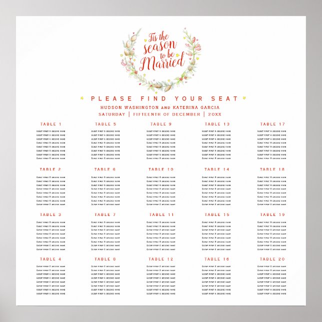 Affiche Plan de table de mariage 20 tables 'C'est la saiso (Devant)