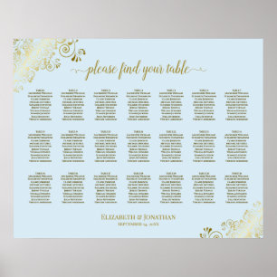 Affiche Plan de table de mariage 21 places Poudre Bleue et
