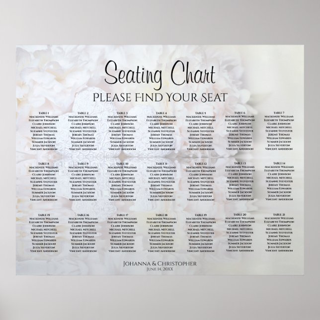 Affiche Plan de table de mariage 21 Table White Reflection (Devant)