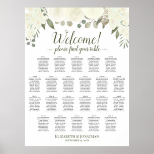 Affiche Plan de table de mariage 22 tables Roses blanches