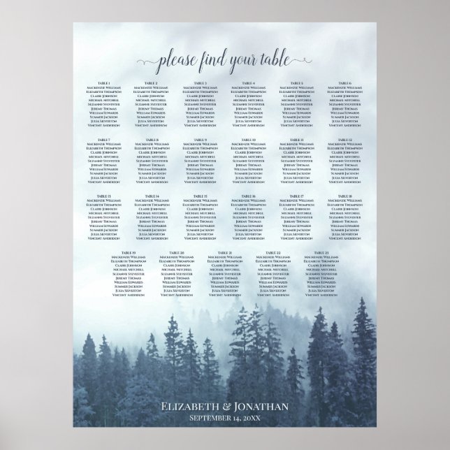 Affiche Plan de table de mariage 23 tables Blue Mountain P (Devant)