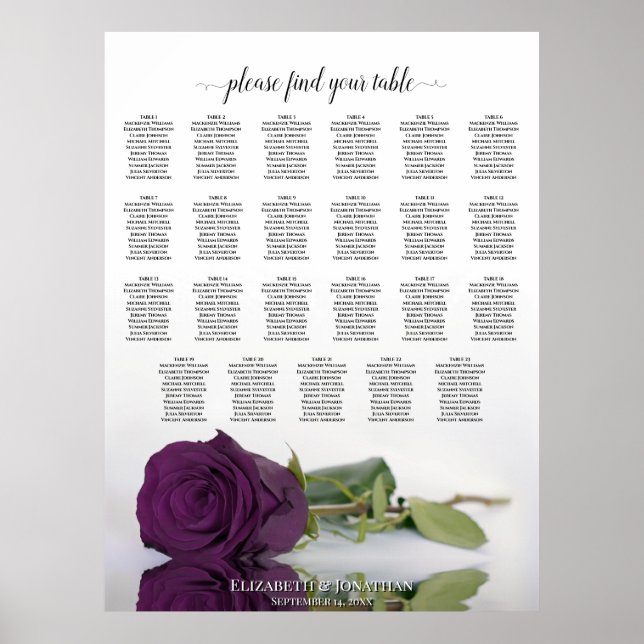 Affiche Plan de table de mariage 23 tables Rose pourpre pr (Devant)