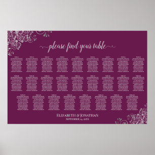 Affiche Plan de table de mariage 26 tables Argent sur Mage