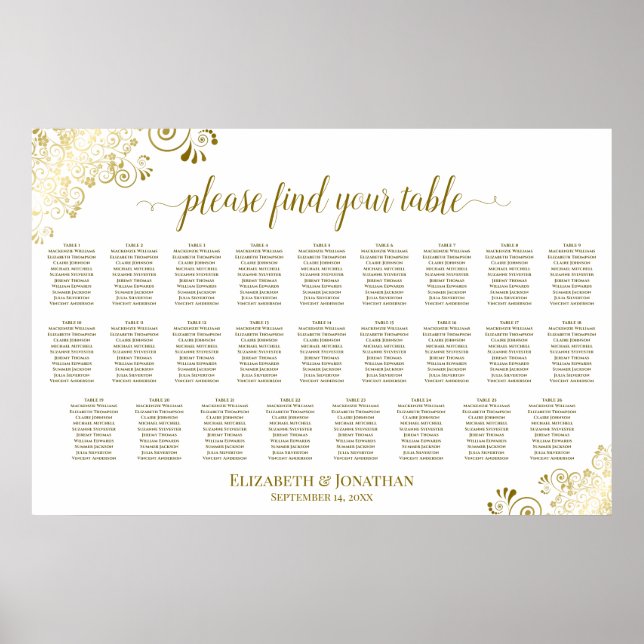 Affiche Plan de table de mariage 26 tables avec fronces bl (Devant)