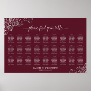 Affiche Plan de table de mariage 27 tables Argent sur bord