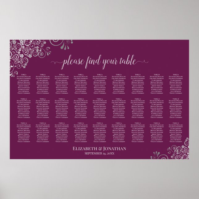 Affiche Plan de table de mariage 27 tables Argent sur Mage (Devant)