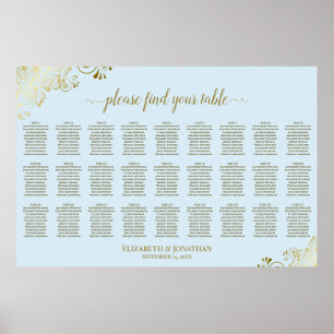 Affiche Plan de table de mariage 27 tables Poudre Bleue &
