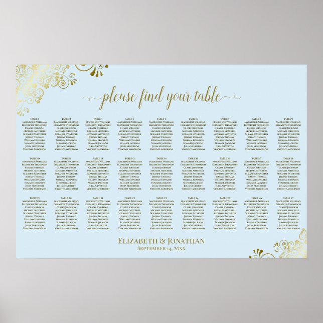 Affiche Plan de table de mariage 27 tables Poudre Bleue &  (Devant)