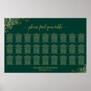 Affiche Plan de table de mariage 27 tables Vert émeraude O