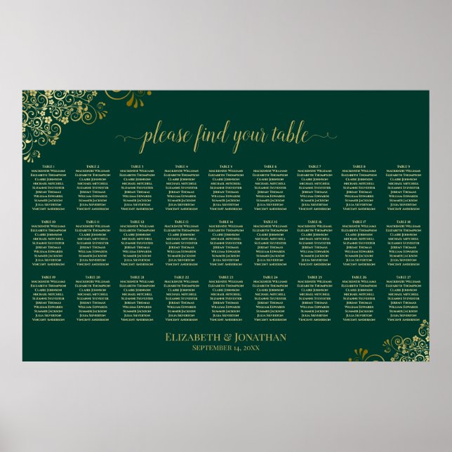Affiche Plan de table de mariage 27 tables Vert émeraude O (Devant)