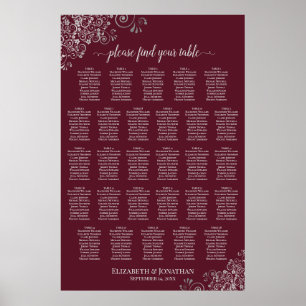 Affiche Plan de table de mariage 28 tables argent sur bord
