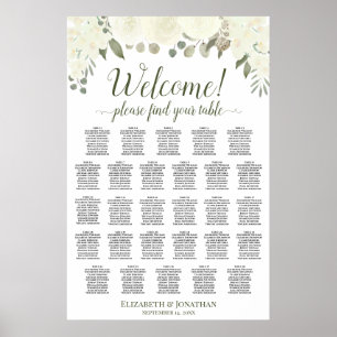 Affiche Plan de table de mariage 28 tables avec roses blan