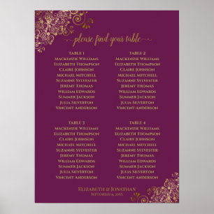 Affiche Plan de table de mariage 4 tables Magenta Plum & O