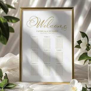 Affiche Plan de table de mariage 9 tables feuille d'or