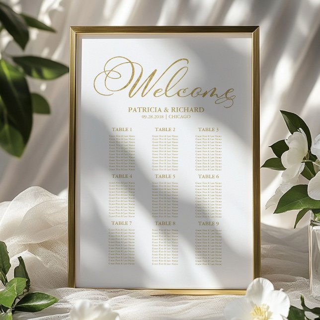 Affiche Plan de table de mariage 9 tables feuille d'or (Créateur téléchargé)