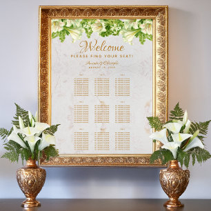 Affiche Plan de table de mariage 9 tables Marbre Lys blanc