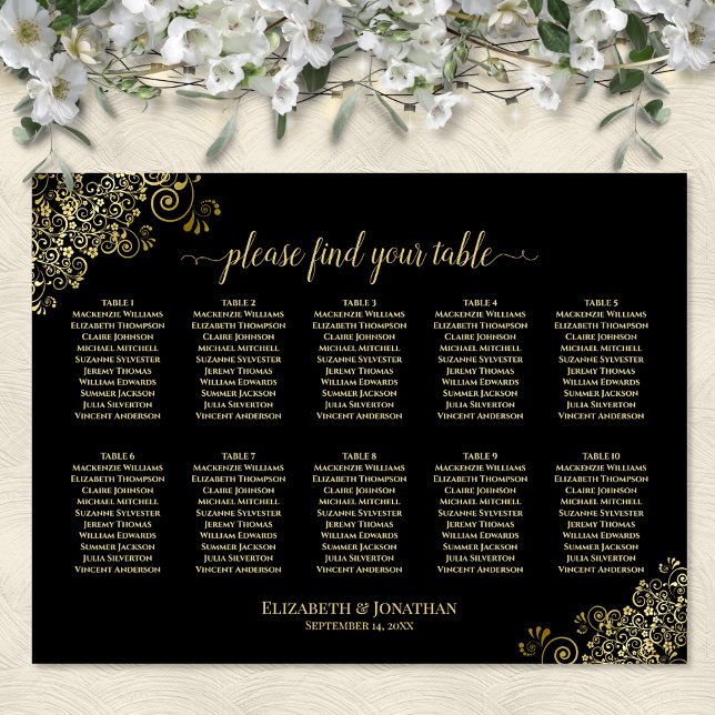 Affiche Plan de table de mariage à 10 tables avec fronces  (In Situ on Wall with Flowers)
