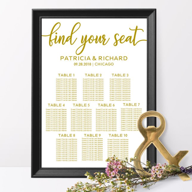 Affiche Plan de table de mariage à 10 tables Calligraphie  (Créateur téléchargé)