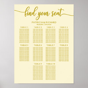 Affiche Plan de table de mariage à 10 tables Calligraphie
