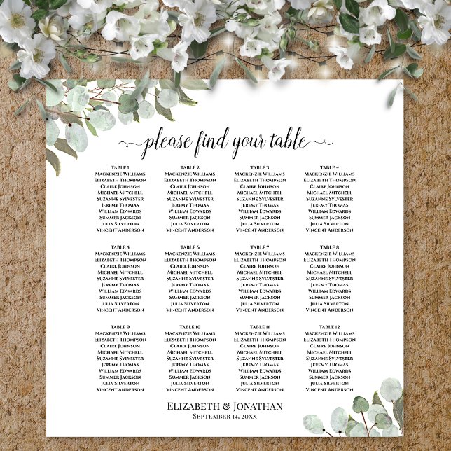 Affiche Plan de table de mariage à 12 tables avec verdure  (In Situ on Wall with Decorations)