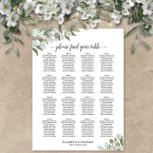 Affiche Plan de table de mariage à 16 tables avec branches