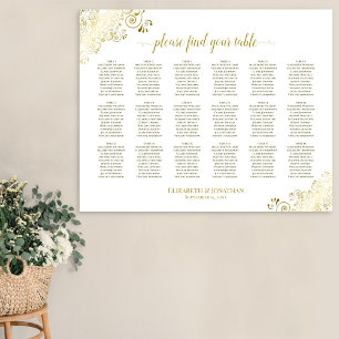 Affiche Plan de table de mariage à 18 tables avec fronces