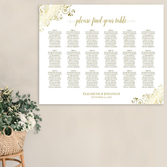 Affiche Plan de table de mariage à 18 tables avec fronces  (In Situ on Wall)