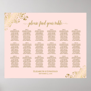 Affiche Plan de table de mariage à 18 tables Rose poudré &