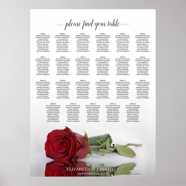 Affiche Plan de table de mariage à 23 tables reflétant une (Devant)