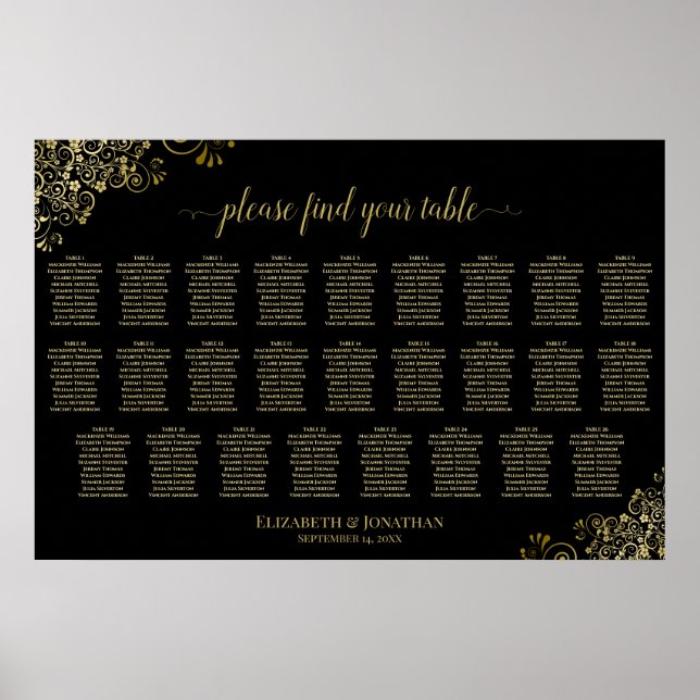 Affiche Plan de table de mariage à 26 tables avec fronces  (Devant)