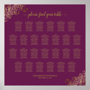 Affiche Plan de table de mariage à 26 tables Cassis Violet