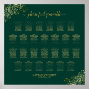 Affiche Plan de table de mariage à 26 tables Émeraude Vert