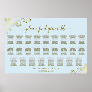 Affiche Plan de table de mariage à 26 tables Poudre Bleue