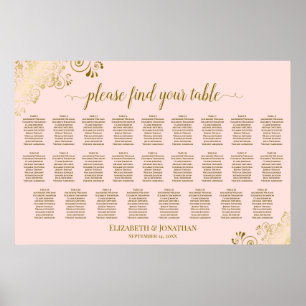 Affiche Plan de table de mariage à 26 tables Rose poudré &