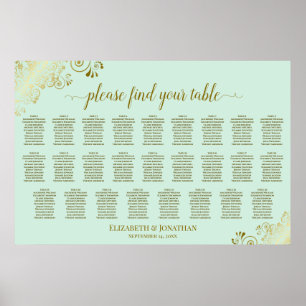 Affiche Plan de table de mariage à 26 tables Vert Menthe &