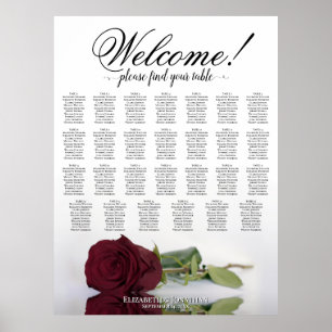 Affiche Plan de table de mariage à 27 tables avec rose bor