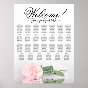 Affiche Plan de table de mariage à 27 tables avec rose ros