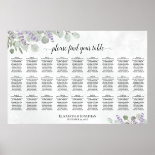 Affiche Plan de table de mariage à 27 tables Lavande Eucal