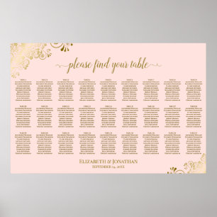 Affiche Plan de table de mariage à 27 tables Rose poudré &