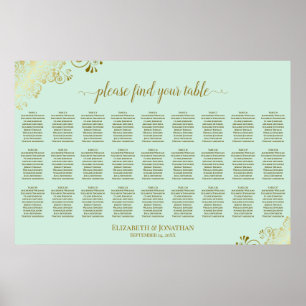 Affiche Plan de table de mariage à 27 tables Vert Menthe &