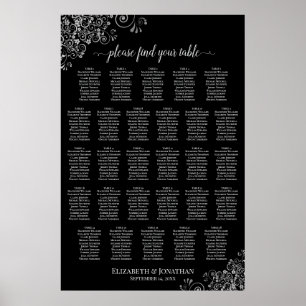 Affiche Plan de table de mariage à 28 tables argenté frang