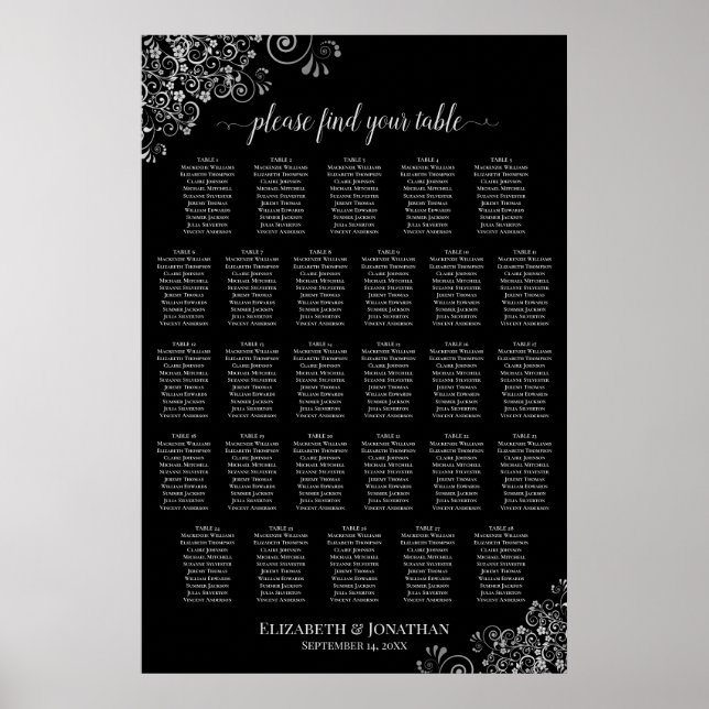 Affiche Plan de table de mariage à 28 tables argenté frang (Devant)