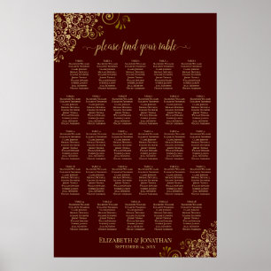 Affiche Plan de table de mariage à 28 tables Auburn Brun &