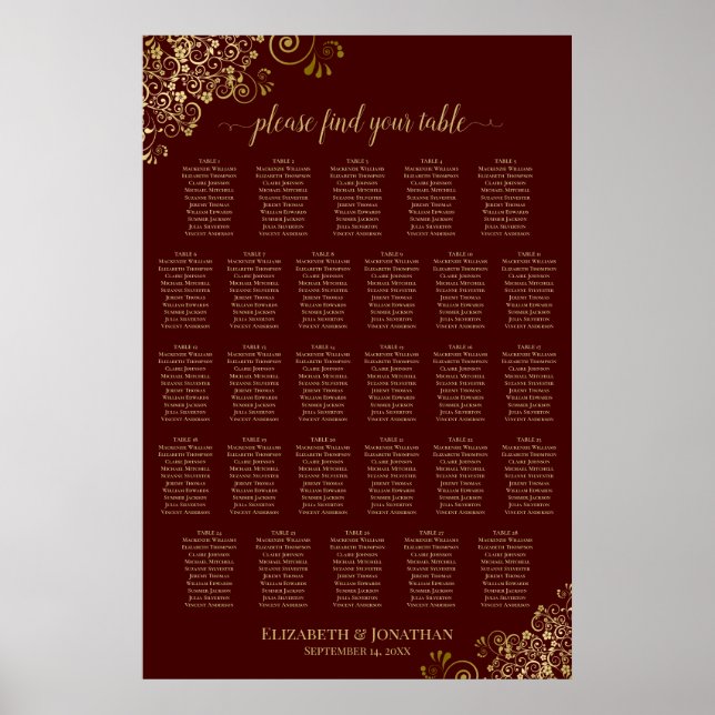 Affiche Plan de table de mariage à 28 tables Auburn Brun & (Devant)