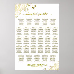 Affiche Plan de table de mariage à 28 tables avec fronces