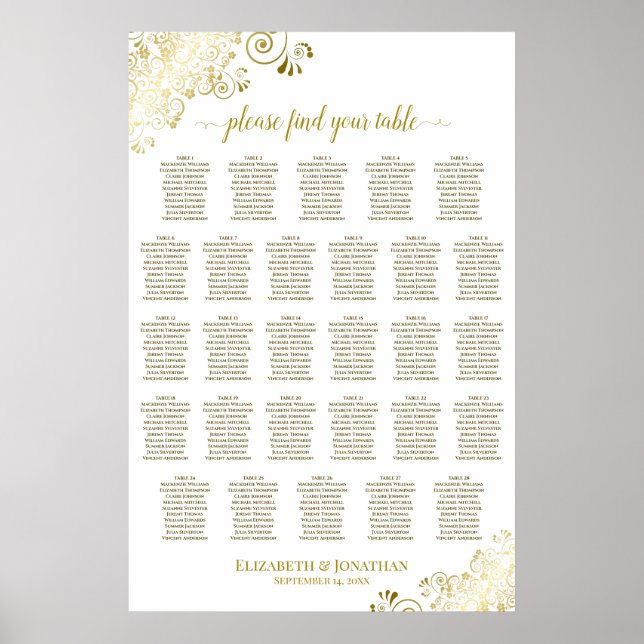 Affiche Plan de table de mariage à 28 tables avec fronces  (Devant)